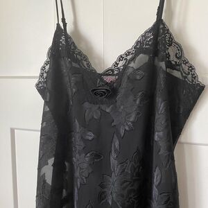 Vintage Honors Sheer Black Rose Slip Dress Women's Small